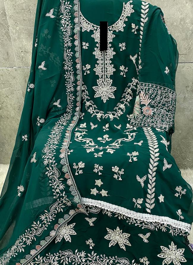 Georgette Rama Green Eid Wear Embroidery Work Pakistani Suit